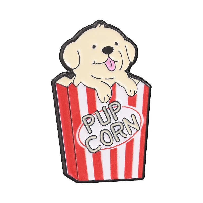 Zinc Food Snacks - Pupcorn Welpen-Popcorn Cartoon Emaille-Anstecknadel Niedlicher Hund