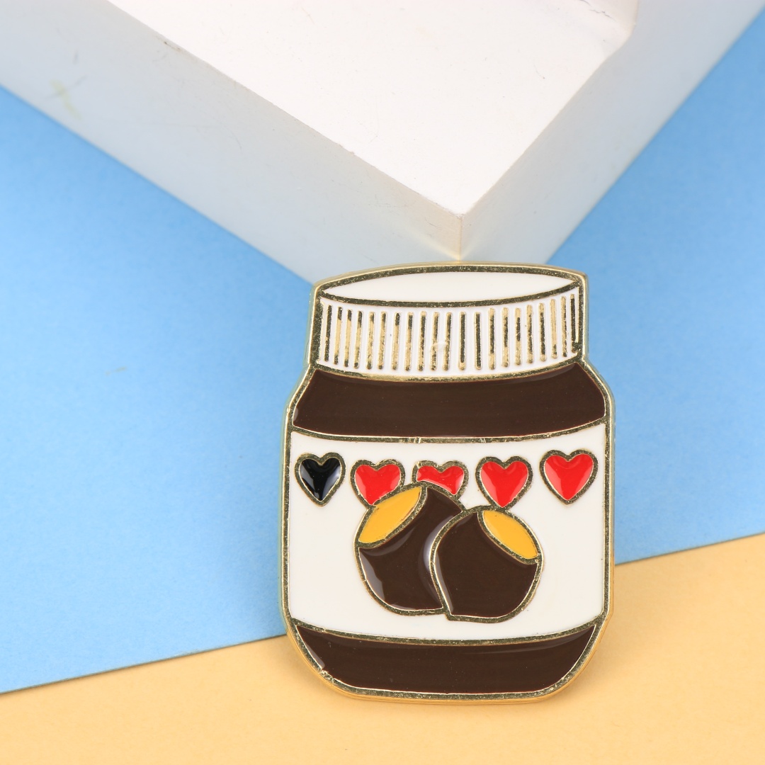 Zinc Food Snacks - Niedliche Schokoladenaufstrich-Dose Emaille-Anstecknadel, Cartoon-Essensbrosche mit Herzen