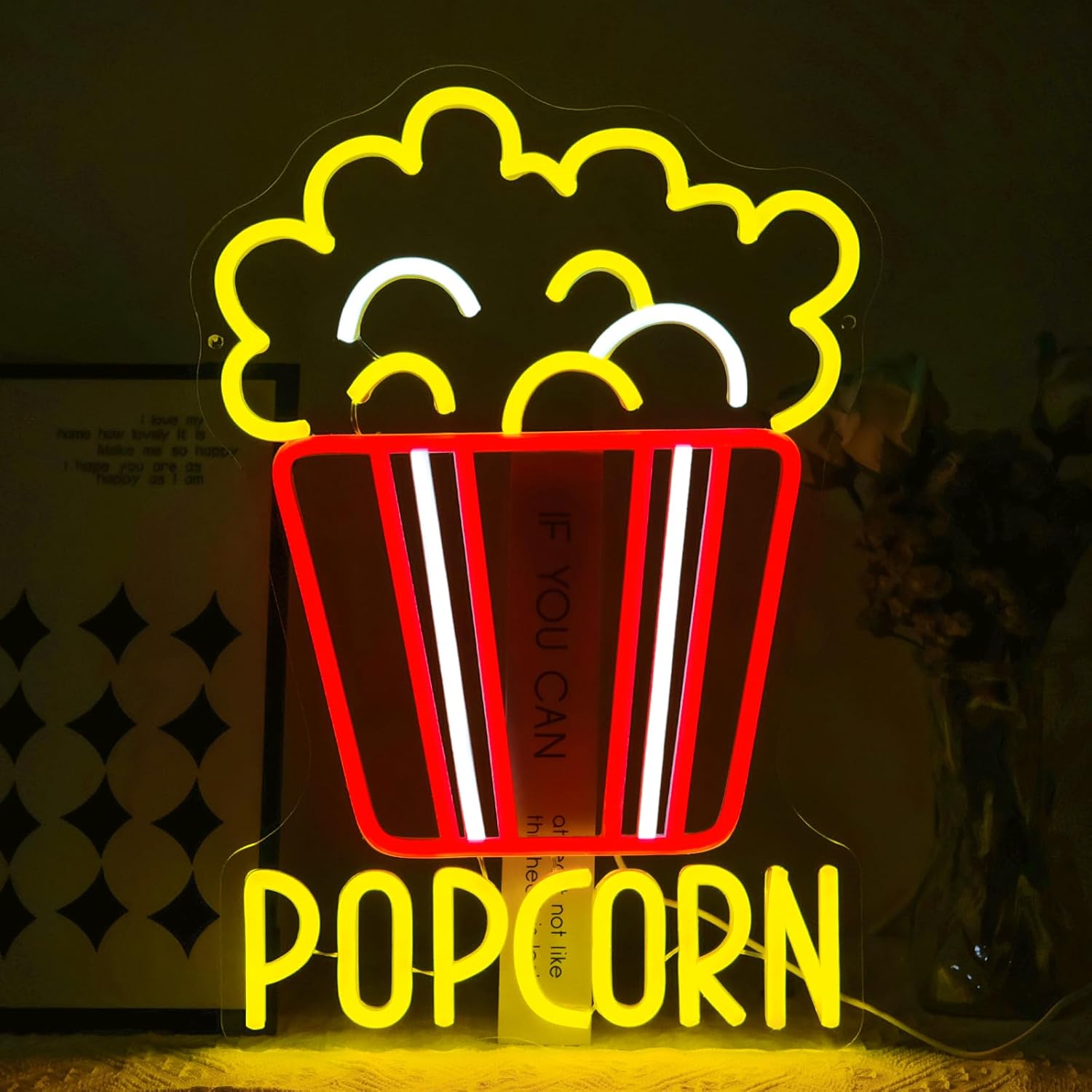 Snacks Food Video - Popcorn-Leuchtreklame, dimmbar, Lebensmittel-LED-Neonlicht für Heimkino, Snack,