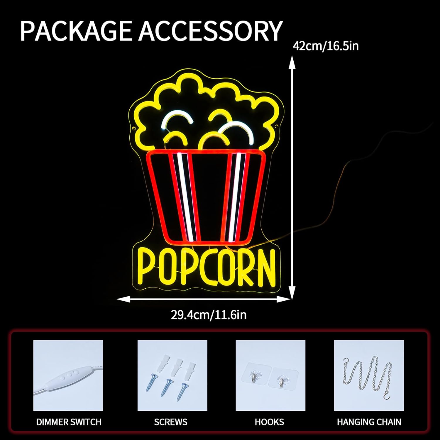 Popcorn Neon-Schild Dimmbares  – Snacks Food Video Bewertung und Preis