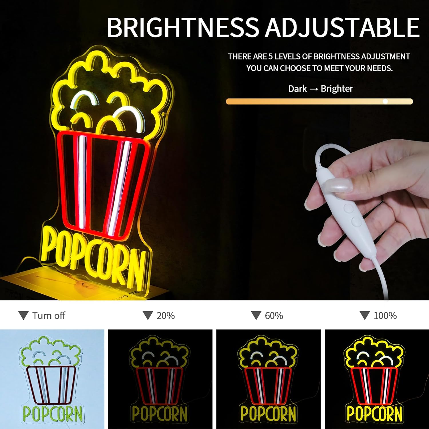 Popcorn Neon-Schild Dimmbares  – Snacks Food Video Bewertung und Preis