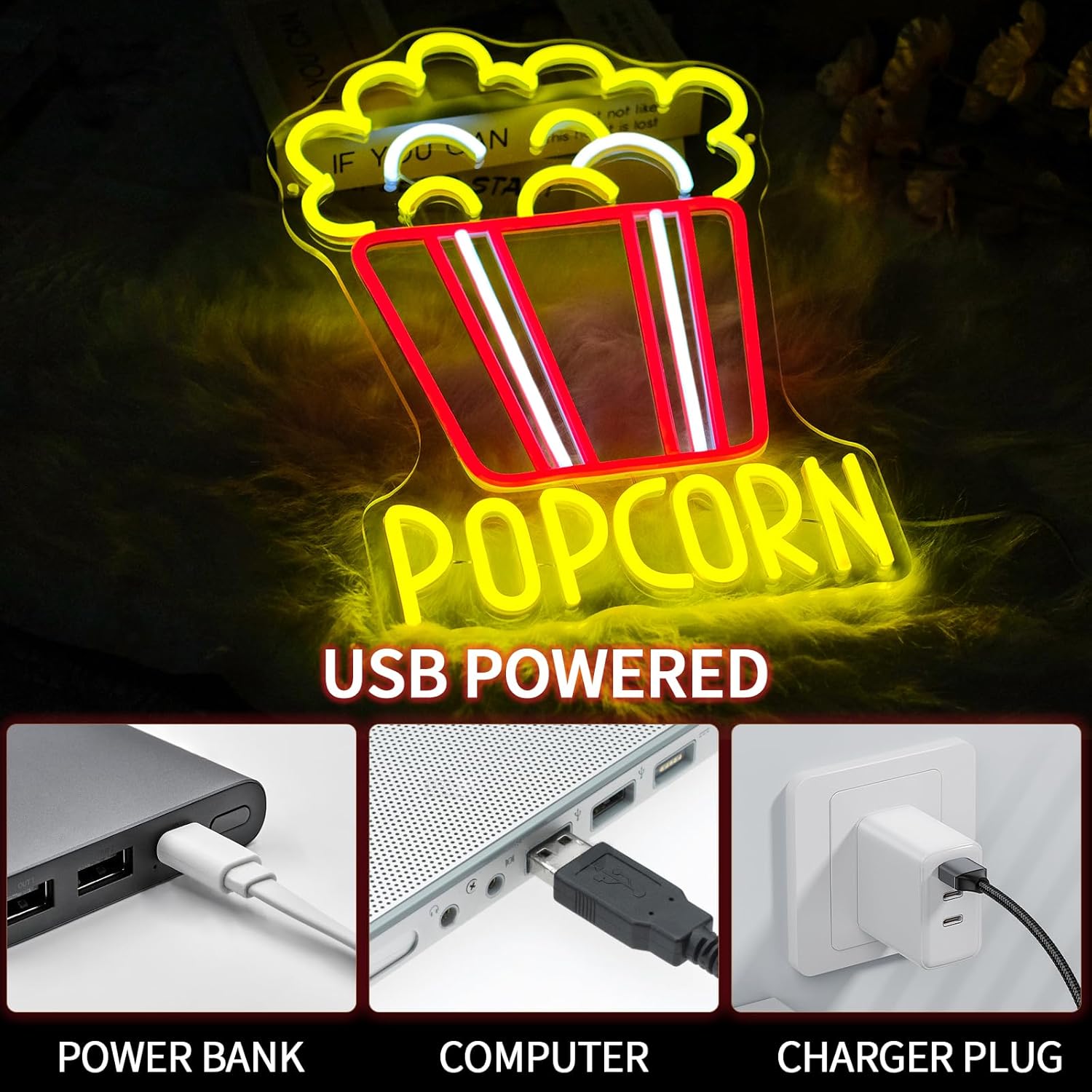 Popcorn-Leuchtreklame, dimmbar – Snacks Food Video Bewertung und Preis